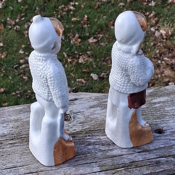 Antique German Porcelain Boy & Girl Snow Babies Nubbly Jackets Figurines 1910's - Picture 4 of 7